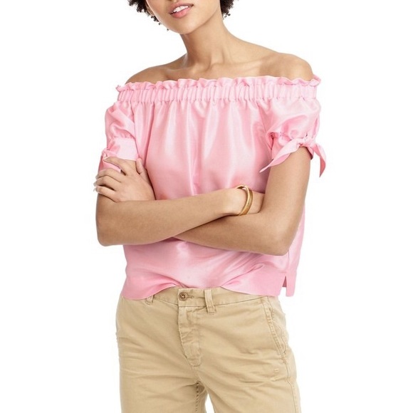 J. Crew Tops - J. Crew silk shantung top pink off the shoulder